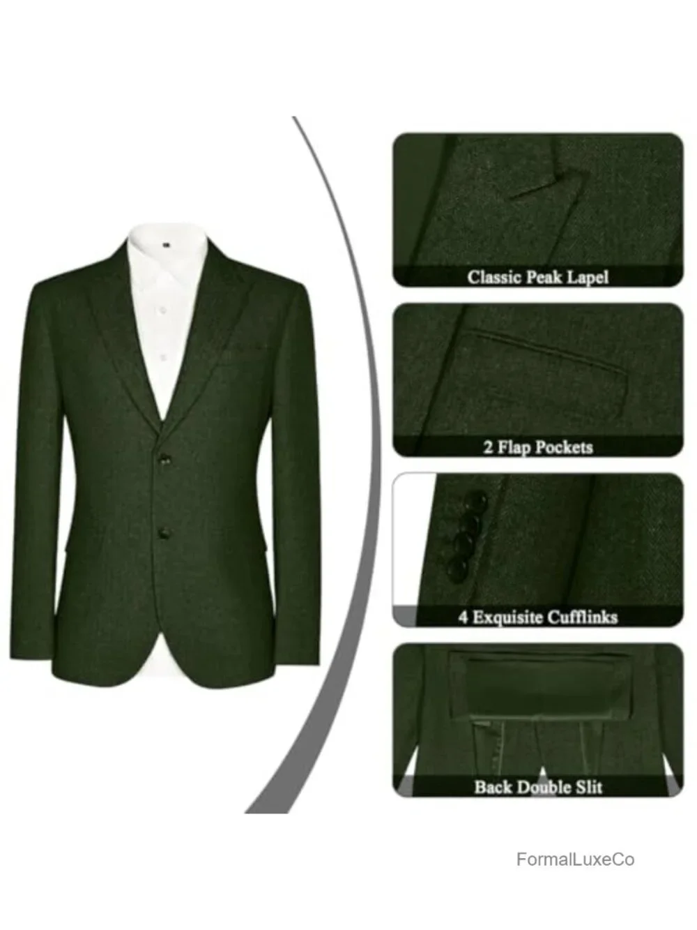 Vintage Men's 3-Piece Tweed Herringbone Wool Suit Set 2-Button Jacket, Vest,